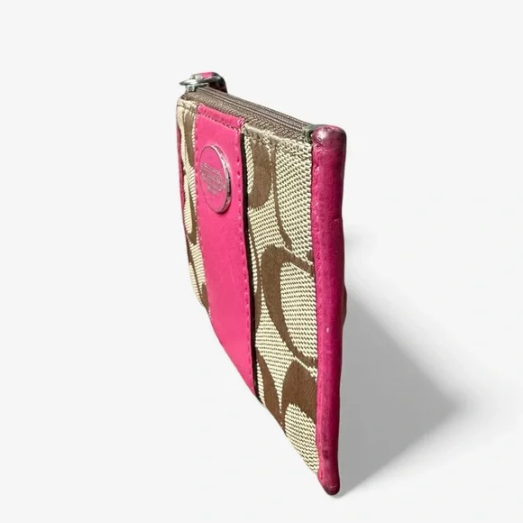 Coach Signature Canvas Pink Leather Trim Coin Purse Wallet OS - Picture 2 of 7